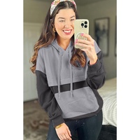 Gray Textured Color Block Kangaroo Pocket Drop Shoulder Hoodie - S thumbnail