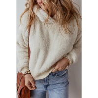White Contrast Ribbed Edge Plush Hoodie - L thumbnail