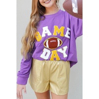 Tillandsia Purple GAME DAY Rugby Chenille Embroidered Pullover Sweatshirt - M thumbnail
