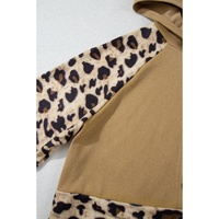 Light French Beige Leopard Print Patchwork Raglan Sleeve Half Buttons Hoodie - L thumbnail