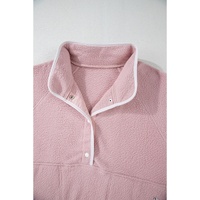 Fushia Stand Neck Half Button Zip Pocket Plush Sweatshirt - L thumbnail