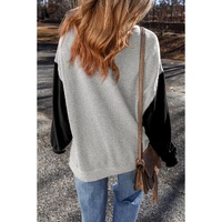 Gray Two Tone Patchwork Drop Shoulder Pullover Sweatshirt - L thumbnail