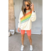 Apricot Rainbow Colorblock Striped Pullover Sweatshirt - M thumbnail