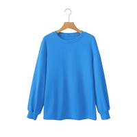 Sky Blue Solid Color Drop Shoulder Long Sleeve Basic Sweatshirt - L thumbnail