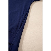 Navy Blue Solid O Neck High Low Hem Pullover Sweatshirt - L thumbnail