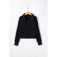 Black Quarter Zip Stand Neck Kangaroo Pocket Sweatshirt - M thumbnail
