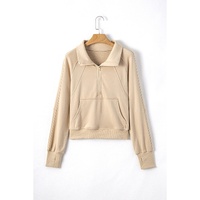 Parchment Quarter Zip Stand Neck Kangaroo Pocket Sweatshirt - L thumbnail