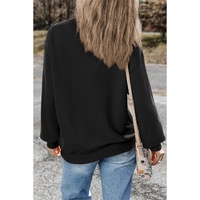Black Plain Drop Shoulder Crewneck Pullover Sweatshirt - M thumbnail