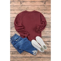 Burgundy Plain Drop Shoulder Crewneck Pullover Sweatshirt - L thumbnail