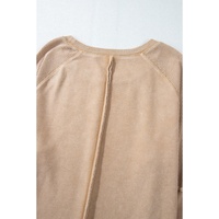 Light French Beige Solid Waffle Knit Patchwork Raglan Sleeve Sweatshirt - 2XL thumbnail