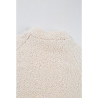 White Solid Fleece High Neck Drop Shoulder Pullover Sweatshirt - L thumbnail