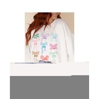 White Bowknot Pattern Drop Shoulder Loose Sweatshirt - 2XL thumbnail