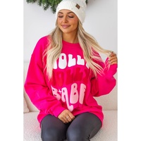 Rose Red Christmas Holly Jolly Babe Graphic Oversized Sweatshirt - M thumbnail