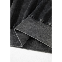 Black Solid Snap Buttons Collared Balloon Sleeve Oversized Sweatshirt - L thumbnail