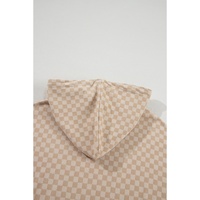 Khaki Checkered Print Kangaroo Pocket Drawstring Hoodie - L thumbnail
