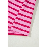 Sachet Pink Striped Print Crew Neck Drop Shoulder Sweatshirt - L thumbnail