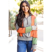 Light Grey Color Block Stitching Detail Half Zipper Sweatshirt - S thumbnail