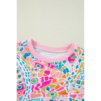Pink Abstract Printed Drop Shoulder Loose Sweatshirt - M thumbnail