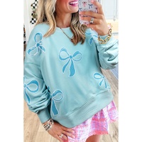 Beau Blue Sequined Bowknot Drop Shoulder Oversized Sweatshirt - L thumbnail