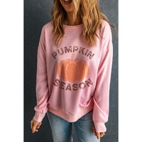 Pink PUMPKIN SEASON Crew Neck Drop Shoulder Sweatshirt - L thumbnail