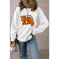 White Chenille Game Day Rugby Football Pattern Pullover Sweatshirt - S thumbnail