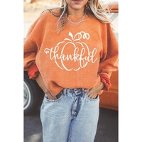 Orange Pumpkin thankful Graphic Corded Thanksgiving Sweatshirt - L thumbnail