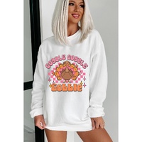 White Gobble Gobble Turkey Graphic Crewneck Thanksgiving Sweatshirt - M thumbnail