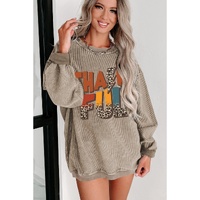 Khaki Leopard THANKFUL Graphic Corded Thanksgiving Sweatshirt - M thumbnail
