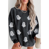 Black Halloween Ghost Corded Crew Neck Loose Sweatshirt - L thumbnail