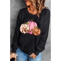 Black Pumpkin Thankful Drop Shoulder Thanksgiving Pullover Sweatshirt - L thumbnail
