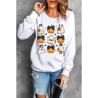 Beige Halloween Ghost Pumpkin Print Crew Neck Sweatshirt - S thumbnail