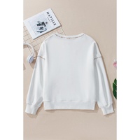 White Sequin Rugby Football Pattern Exposed Seam Game Day Sweatshirt - 2XL thumbnail