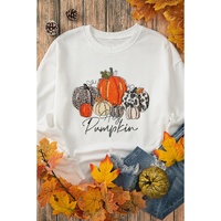 Beige Rhinestone Pumpkin Graphic Crewneck Thanksgiving Sweatshirt - 2XL thumbnail