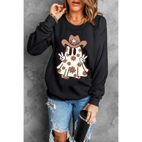 Black Halloween Floral Ghost Print Pullover Graphic Sweatshirt - XL thumbnail