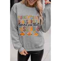 Gray Thanksgiving Slogan Pumpkin Turkey Pie Graphic Sweatshirt - S thumbnail