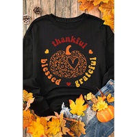 Black Leopard Pumpkin thankful blessed grateful Print Sweatshirt - M thumbnail