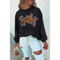 Black Spooky Rhinestone Drop Shoulder Graphic Sweatshirt - M thumbnail