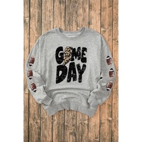 Gray GAME DAY Sequin Rugby Football Drop Shoulder Sweatshirt - S thumbnail