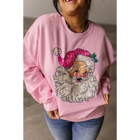 Pink Bold Christmas Claus Graphic Drop Shoulder Sweatshirt - M thumbnail