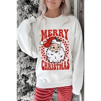 Beige MERRY CHRISTMAS Christmas Claus Graphic Drop Shoulder Sweatshirt - M thumbnail
