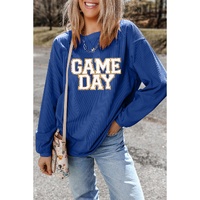 Dark Blue GAME DAY Glitter Detail Ribbed Drop Shoulder Sweatshirt - M thumbnail