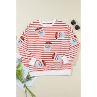 Orange Stripe Striped Sequin Santa Claus Pattern Christmas Pullover Sweatshirt - L thumbnail