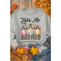 Gray Disco Ball Bowknot Pumpkin Graphic Crewneck Sweatshirt - L thumbnail