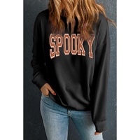 Black SPOOKY Graphic Drop Shoulder Halloween Pullover Sweatshirt - S thumbnail