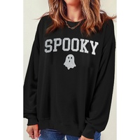 Black Glitter SPOOKY Ghost Pattern Crew Neck Halloween Sweatshirt - XL thumbnail