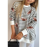 Black Stripe Sequin Rugby Football Side Slits Oversized Sweatshirt - L thumbnail