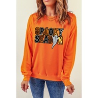 Russet Orange Sequin SPOOKY SEASON Ghost Pattern Halloween Pullover Sweatshirt - 2XL thumbnail