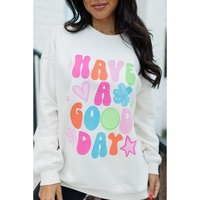 Beige HAVE A GOOD DAY Drop Shoulder Graphic Sweatshirt - L thumbnail