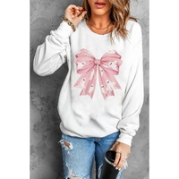 Beige Ghost Bowknot Graphic Crew Neck Drop Shoulder Sweatshirt - L thumbnail