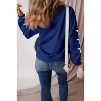 Navy Blue GAME DAY Printed Star Sleeve Crewneck Pullover Sweatshirt - L thumbnail
